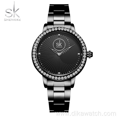 SK Top Brand Hot Sale Quartz Watches for Women Luxury Crystal Analog Crazy Stainless Steel Ladies Wrist Watch Clock Reloj Mujer